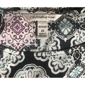 Croft & Barrow Blue Black Blouse Sz 1X Women’s Top Chest 60” Plus Size A8